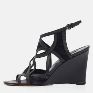 Louis Vuitton Black Suede and Leather Wedge Sandals Size 39.5