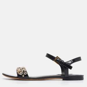 Louis Vuitton Black Leather Embellished Slingback Flat Sandals Size 40