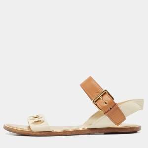 Louis Vuitton Cream/Brown Leather Flat Sandals Size 40
