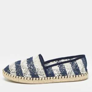 Louis Vuitton Navy Blue/White Lace Espadrille Flats Size 37.5