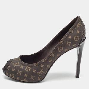 Louis Vuitton Brown Monogram Canvas Peep Toe Pumps Size 35.5