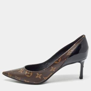 Louis Vuitton Brown/Black Monogram Canvas and Patent Chérie Pumps Size 38