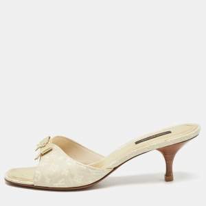 Louis Vuitton Cream Monogram Canvas Bow Mule Sandals Size 39
