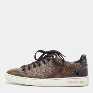 Louis Vuitton Brown/Black Monogram Canvas and Patent Frontrow Sneakers Size 35