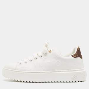 Louis Vuitton White Monogram Debossed Leather Time Out Sneakers Size 38