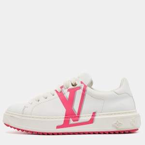 Louis Vuitton White/Pink Leather Time Out Low Top Sneakers Size 39