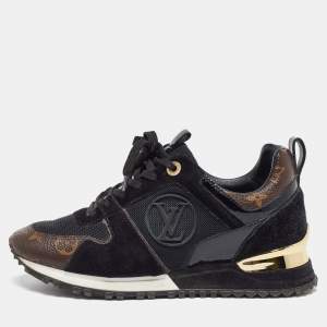 Louis Vuitton Black/Brown Monogram Canvas and Mesh Run Away Low Top Sneakers Size 37