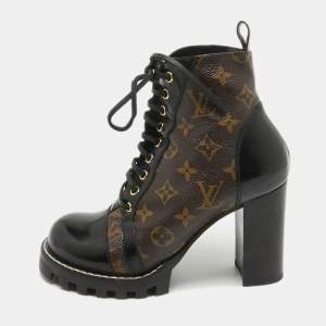 Louis Vuitton Black/Brown Coated Canvas and Leather Star Trail Block Heel Ankle Boots Size 39