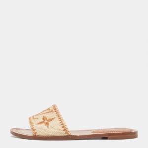 Louis Vuitton Brown/Beige Raffia Lock It Slides Size 38 