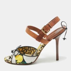 Louis Vuitton Brown Multicolor Leather and Canvas Ankle Strap Sandals Size 39