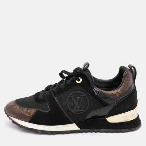 Louis Vuitton Black/Brown Mesh and Monogram Canvas Run Away Sneakers Size 38.5