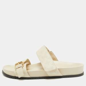 Louis Vuitton Cream Perforated Monogram Leather Bom Dia Slides Size 40