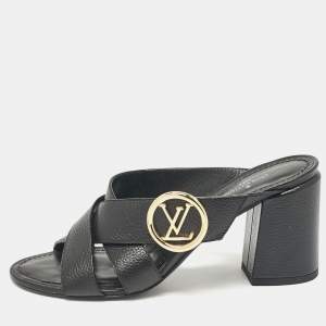 Louis Vuitton Black Leather Slide Sandals Size 36.5