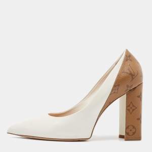 Louis Vuitton White/Brown Leather and Monogram Canvas Matchmake Pumps Size 40