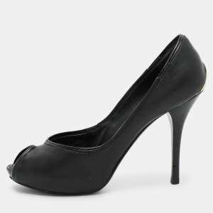 Louis Vuitton Black Leather Peep Toe Pumps Size 38