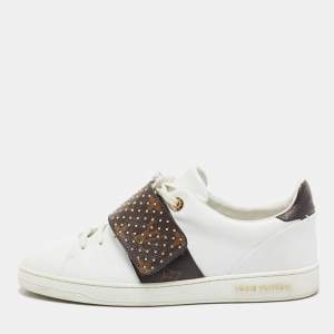 Louis Vuitton White Leather and Monogram Canvas Frontrow Sneakers Size 39