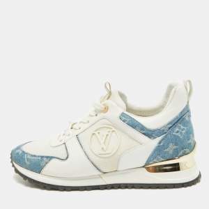 Louis Vuitton White/Blue Denim and Leather Run Away Low Top Sneakers Size 39