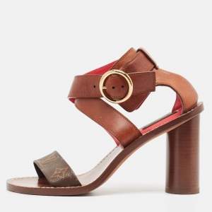 Louis Vuitton Brown Monogram Canvas and Leather Ocean Drive Sandals Size 37.5