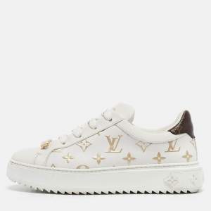 Louis Vuitton White/Gold Monogram Leather Time Out Sneakers Size 37.5