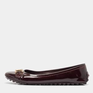 Louis Vuitton Burgundy Patent Leather Oxford Ballet Flats Size 37.5