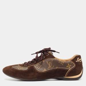 Louis Vuitton Brown Monogram Canvas and Suede Lace Up Sneakers Size 39