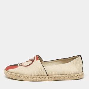 Louis Vuitton Beige Canvas Postcard Espadrille Flats Size 36.5