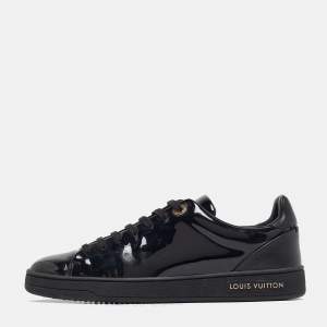 Louis Vuitton Black Patent Leather Frontrow Lace Up Sneakers Size 36