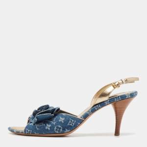 Louis Vuitton Blue Denim Slingback Sandals Size 39.5