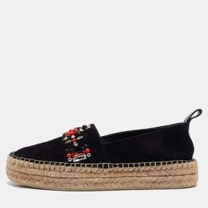 Louis Vuitton Black Suede Leather Frontier Embellished Espadrille Flats Size 38