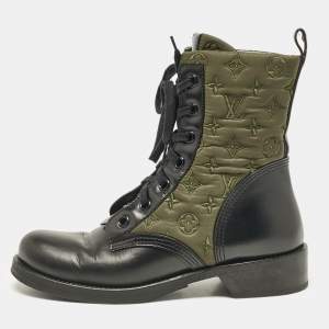 Louis Vuitton Black/Green Canvas and Leather Metropolis Combat Boots Size 41