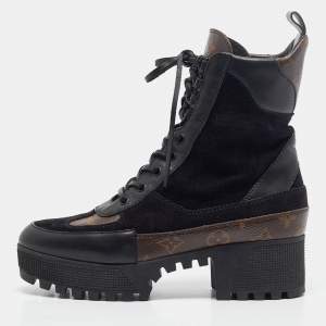 Louis Vuitton Black Suede and Monogram Canvas Laureate Desert Boots Size 39