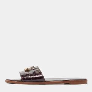 Louis Vuitton Burgundy Patent Leather Lock It Flat Sandals Size 40