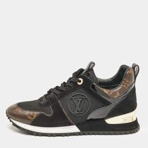 Louis Vuitton Black/Brown Mesh and Monogram Canvas Run Away Sneakers Size 38