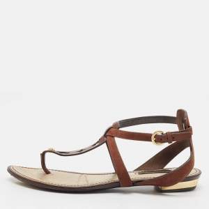 Louis Vuitton Brown Suede Thong Flat Sandals Size 37