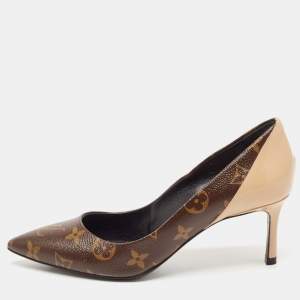 Louis Vuitton Brown/Beige Leather and Patent Leather Chérie Pumps Size 36