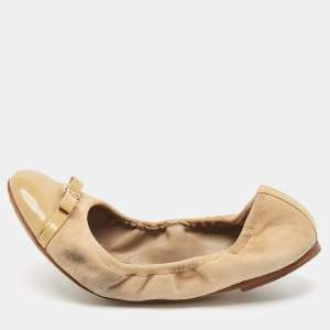 Louis Vuitton Beige Patent Leather and Suede Elba Ballet Flats Size 37.5