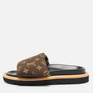 Louis Vuitton Brown Monogram Nylon Pool Pillow Flat Sandals Size 39