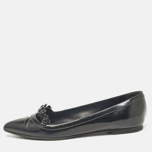Louis Vuitton Black Leather Flower Applique Ballet Flats Size 38.5