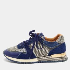 Louis Vuitton Blue/White Leather And Calf Hair Run Away Low Top Sneakers Size 36.5