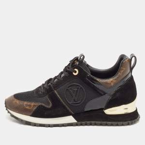Louis Vuitton Black/Brown Mesh and Monogram Canvas Run Away Sneakers Size 38.5
