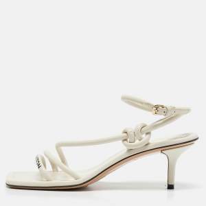 Louis Vuitton Cream Leather Ankle Wrap Sandals Size 37