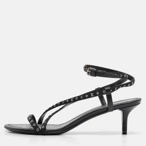 Louis Vuitton Black Canvas and Leather Ankle Strap Sandals Size 36.5