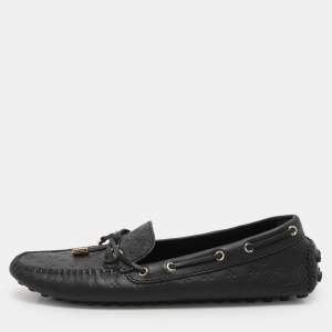 Louis Vuitton Black Monogram Empreinte Leather Gloria Loafers Size 41