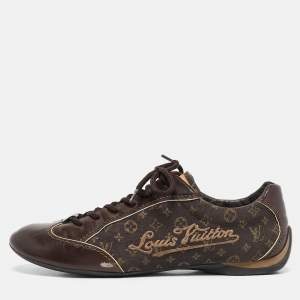 Louis Vuitton Brown Monogram Canvas and Patent Globe Trotter Sneakers  Size 38.5