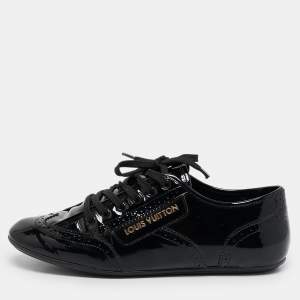 Louis Vuitton Black Patent Leather Low Top Brogue Sneakers Size 38