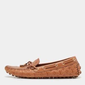 Louis Vuitton Brown Monogram Empreinte Leather Gloria Loafers Size 36.5