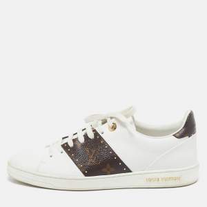 Louis Vuitton White Leather and Monogram Canvas Time Out Sneakers Size 39