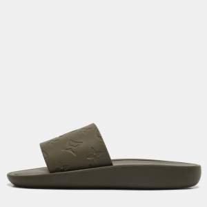 Louis Vuitton Green Green Rubber Sunbath Flat Slides Size 36
