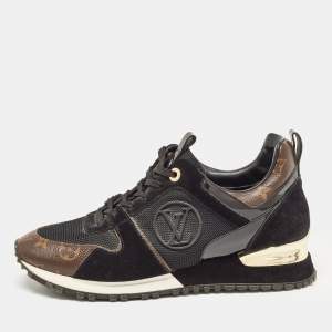 Louis Vuitton Black/Brown Mesh and Monogram Canvas Run Away Sneakers Size 40