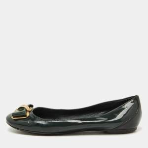 Louis Vuitton Dark Green/Black Patent Leather Bow Ballet Flats Size 36